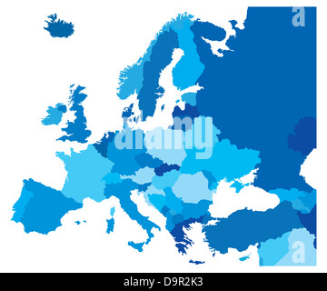 Blaue Karte der europäischen Länder Stockfoto