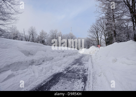 Einfahrt der Winter mit Schnee bedeckt Stockfoto