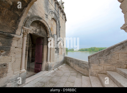 Detail der Pont Bénézet (Sur le Pont d ' Avignon...), UNESCO Welt Kulturerbe Brücke an der Rhône bei Avignon, Südfrankreich Stockfoto