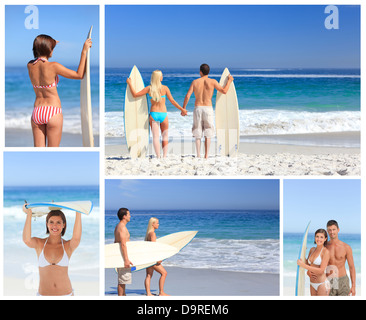 Collage aus paar am Strand Stockfoto