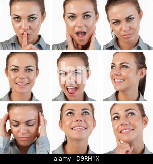 Collage der niedliche Brünette Frau Stockfoto