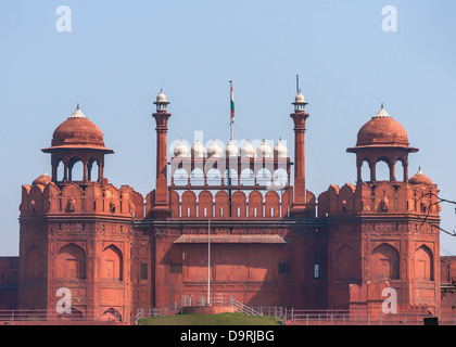 Das Lahore-Tor des Roten Forts in Delhi. Stockfoto