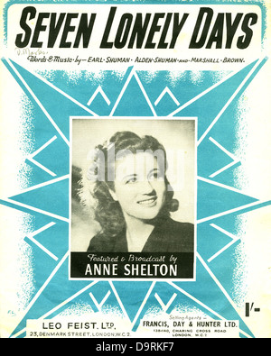 ANNE SHELTON (1923-1994) englischer Volkssänger - Noten für ihr 1953 Hit Aufnahme sieben einsame Tage Stockfoto