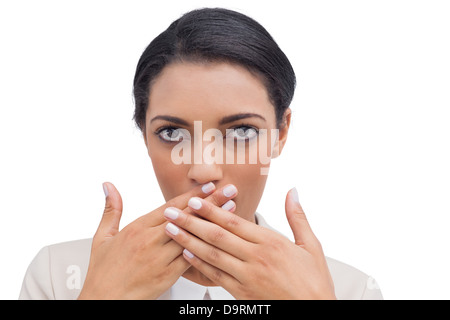 Schockiert Geschäftsfrau, legte ihre Hand vor den Mund Stockfoto