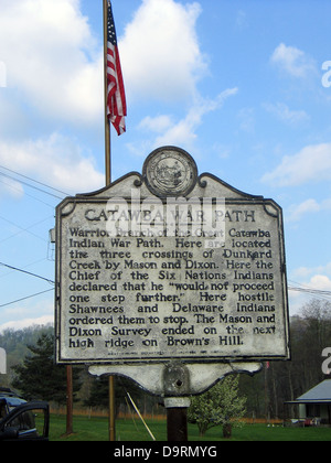 CATAWBA KRIEG PFAD Krieger Zweig der Großen Catawba Indian War Weg. Hier befinden sich die drei Kreuzungen von Dunkard Creek durch Stockfoto