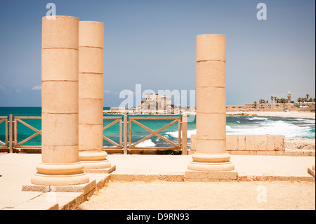 Israel Stadt port Cäsarea Keysarya erbaute König Herodes der Große c 21 v. Chr. nach Kaiser Augustus Caesar Palace spalten Ruinen Stockfoto