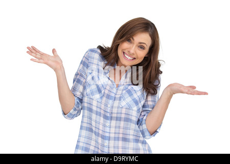 Überrascht Frau stand vor der Kamera Stockfoto