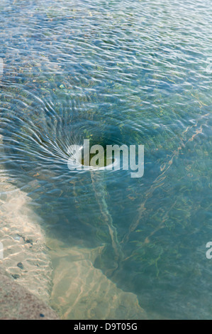 Ein gut ausgebauter Strudel gebildet als Meer Wasser Kanalisation von rund um den Damm zu Shell Island. Stockfoto