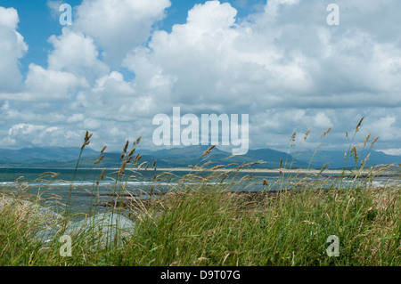 Die Ansicht von Shell Island mit Blick auf die wichtigsten Snowdonia-Reihe von Bergen, mit Moel Hebog Zentrale in dieser Ansicht. Stockfoto