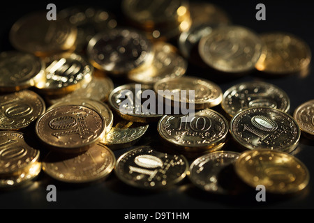 Zehn russische Rubel Münzen Stockfoto