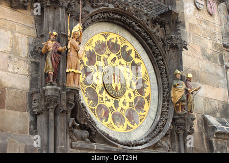 Die kunstvollen Kalender zu wählen, zeigt die 12 Monate des Jahres, in dem Prager Orloj Stockfoto