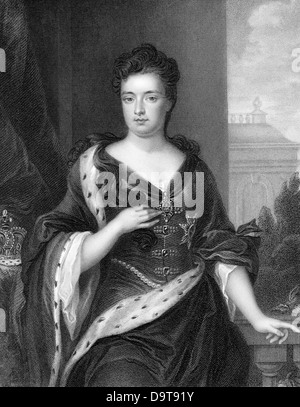 Anne Königin von Großbritannien und Irland von 1702 Gravur Stockfoto