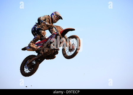 Springen Reiter Whitby Motocross, North Yorkshire Stockfoto