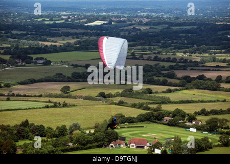 Paragliding vom Devils Dyke in Sussex Stockfoto