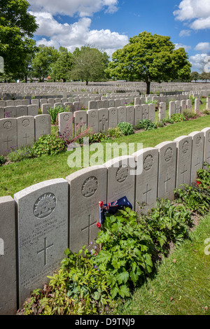 Lijssenthoek Soldatenfriedhof für ersten Weltkrieg eine britische Soldaten in Poperinge, West-Flandern, Belgien Stockfoto