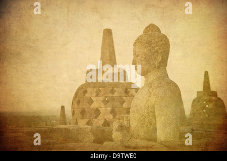 Vintage image of Buddha statue at Borobudur temple, Java, Indonesia Stockfoto