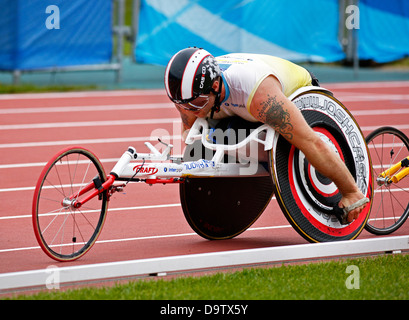 Joshua Cassidy konkurriert im 10.000-Meter-Lauf Rollstuhl Event bei den 2013 kanadischen & Leichtathletik-Meisterschaften in Moncton. Stockfoto