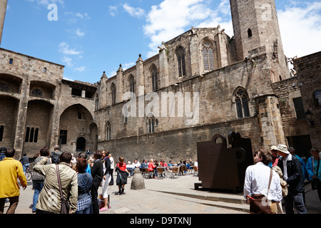 Kapelle von St. Agatha und Palacio real Bürgermeister Plaza del Rey Barcelona Katalonien Spanien Stockfoto