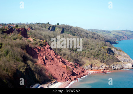 Nahaufnahme der Oddicombe Erdrutsch in Babbacombe, Torquay Stockfoto