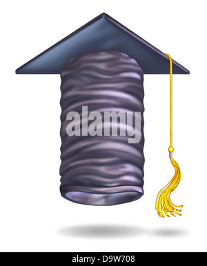 Höhere Bildung Lernkonzept mit einem Graduation Cap oder Mörtel Board in Form eines Pfeils auf einem weißen Hintergrund als Symbol der Universität oder Hochschule Erfolg für beruflichen Aufstieg hinauf. Stockfoto