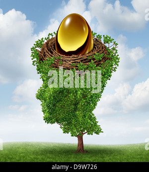 Verwalten Ihren Notgroschen als ein Finanzkonzept mit einem wachsenden grünen Baum in der Form eines menschlichen Kopfes eine verschachtelte Investition für zukünftige Rentenfonds als 401 K-Plan zu unterstützen. Stockfoto