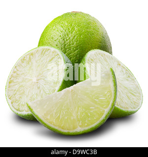 Frische Limetten, isoliert auf weiss Stockfoto