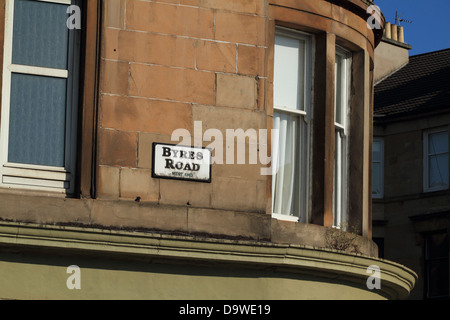 Ein Schild für Byres Road in Glasgow, Scotland, UK Stockfoto