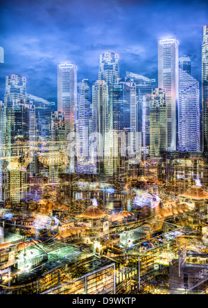 Südost-Asien, Singapur, erhöhten Blick über das Stadtzentrum und der Marina Bay Stockfoto