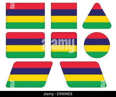 Reihe von Schaltflächen mit Flagge von Mauritius Stockfoto