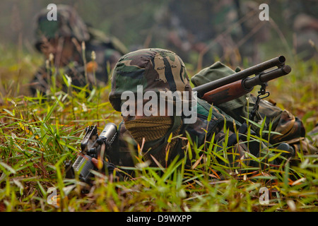 US-Marines mit Ostindien-Kompanie führen eine amphibische Überfall mit malaysischen Soldaten während der CARAT Malaysia 2013 Juni 21, 2013 bei Batu Beach, Malaysia. Stockfoto