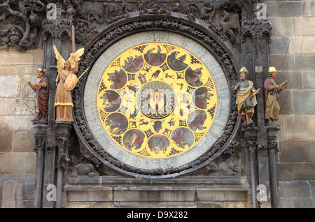 Die reich verzierte Kalender wählen, zeigt die 12 Monate des Jahres, in die Astronomische Uhr in Prag Stockfoto