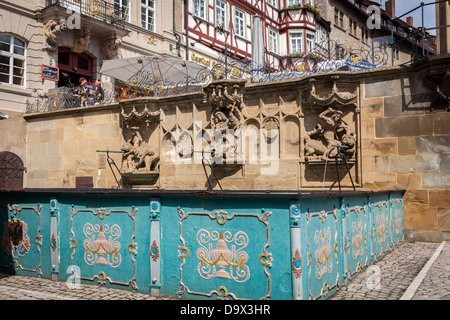 Schwäbisch Hall, Deutschland, Europa. Malerischen Brunnen. Stockfoto