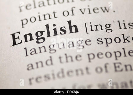 Wörterbuch-Definition des Wortes Englisch. Stockfoto
