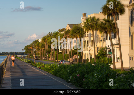 Stattlichen antebellum historischen Häusern entlang der hohen Batterie in Charleston, SC. Stockfoto