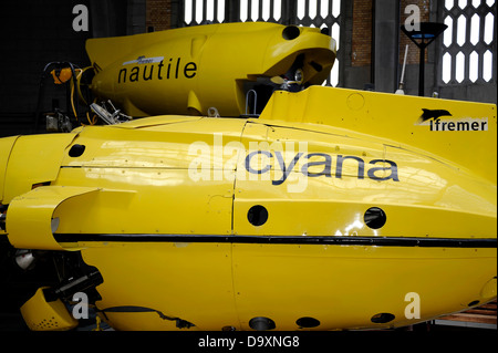 La Cité De La Mer, Cyana und Nautile Ifremer u-Boot, Museum, Cherbourg, Hafen, Manche, Region Basse-Normandie, Cotentin, Frankreich Stockfoto