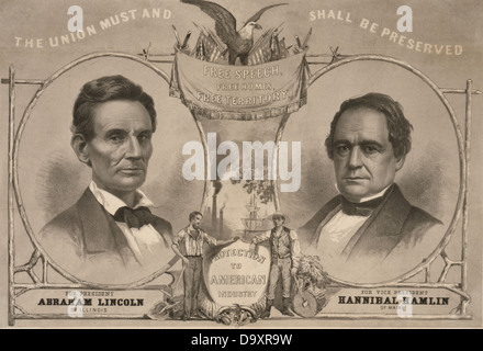 1860 USA Presidential Wahlplakat mit Abraham Lincoln und Hannibal Hamlin Stockfoto