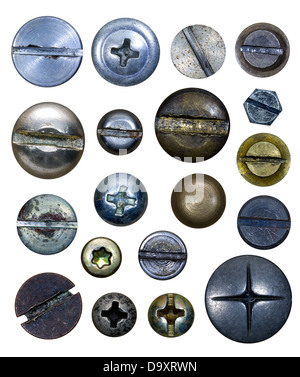 Schraubenköpfe isoliert auf weiss Stockfoto