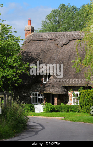 Reetdachhaus in Tarrant Monkton Dorf, Dorset, Großbritannien Stockfoto