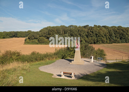 38. (Walisisch) Division Memorial roter Drache Gedenkstätte an der Somme Schlachtfeld, Frankreich. Die Statue blickt Mametz Wood. Stockfoto