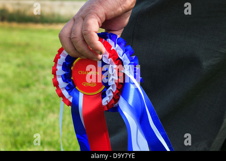 Richter am Land fair tragen Winners Rosetten mit Bändern, Schottland, UK Stockfoto