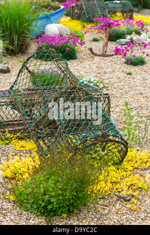 Sparsamkeit und beissen Mauerpfeffer in Coastal Garten gepflanzt. Stockfoto