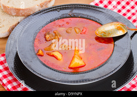 ungarische Gulaschsuppe in Platte Stockfoto