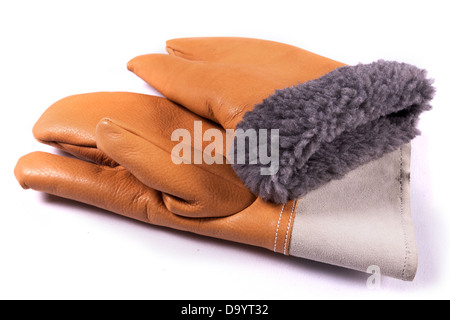 isolierte Leder Arbeit weißer Schutz Handschuh Hand Schutzausrüstung Paar Handschuhe professionelle weißen Hintergrund Sicherheitskleidung Stockfoto