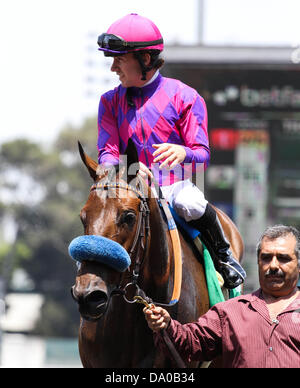 Inglewood, Kalifornien, USA. 29. Juni 2013. Natürlich mit Joe Talamo an Bord gewinnt die G1 '' zu gewinnen und Ihre gewinnen '' Schuster Meile Einsätze bei Betfair Hollywood Park in Inglewood, Kalifornien am 30. Juni 2013. © Zoe Metz/Eclipse-Sportswire/Eclipse/ZUMAPRESS.com/Alamy-Live-Nachrichten Stockfoto