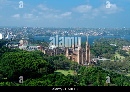 Luftaufnahme der Hyde Park und Str. Marys Kathedrale Sydney New South Wales Australien Stockfoto