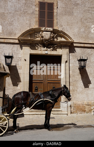 Pferdekutsche vor dem königlichen Palast Almudaina, Palma De Mallorca, Mallorca, Spanien Stockfoto