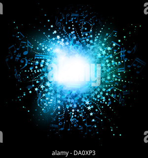 Abstrakte Hintergrundmusik Noten mit einem Sterne-Burst-Effekt Stockfoto