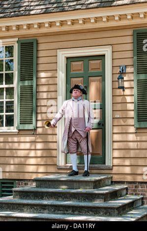 Ausrufer, Reenactor, Colonial Williamsburg, Virginia Stockfoto