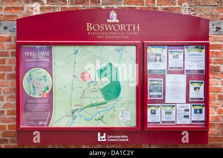 Informationstafel Bosworth Schlachtfeld Heritage Centre und Country Park Leicestershire East Midlands England UK GB EU Europa Stockfoto