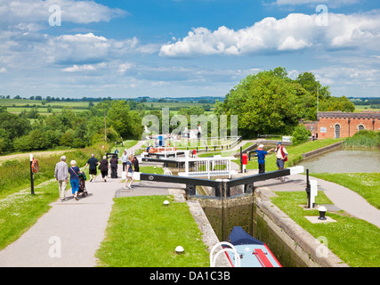 Historischer Flug von Sperren an Foxton Schleusen auf dem grand union Canal Leicestershire England UK GB EU Europa Stockfoto